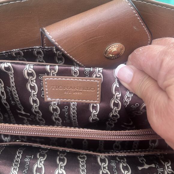 Tignanello Green Leather Satchel Purse Shoulder Hand Bag - Picture 6 of 13